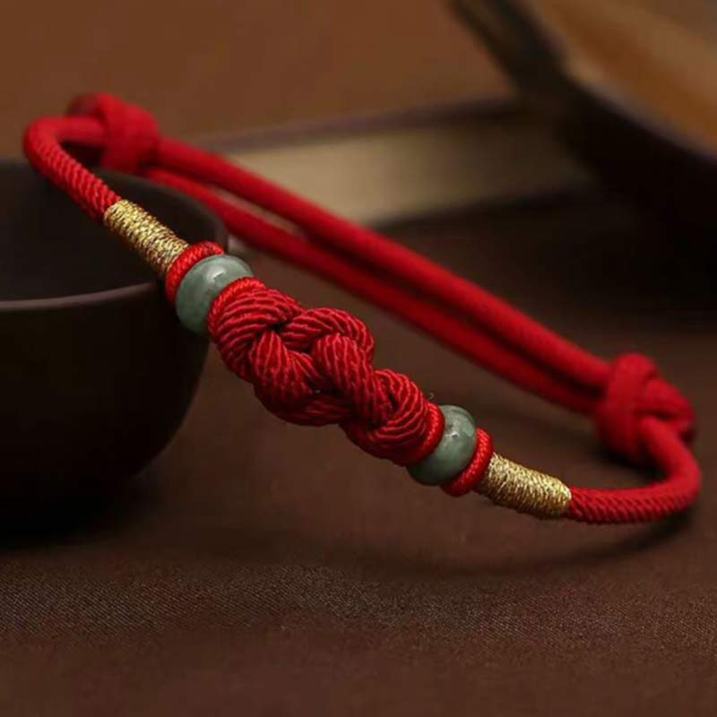 Zen Karma Red String Jade Luck Fortune Knot Braided String Bracelet