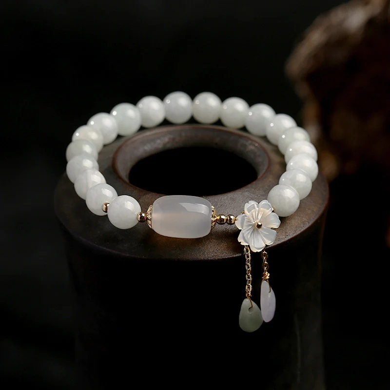 Zen Karma Natural White Jade Luck Bracelet